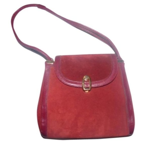 Gucci Red Suede And Leather Shoulder Bag Satchel